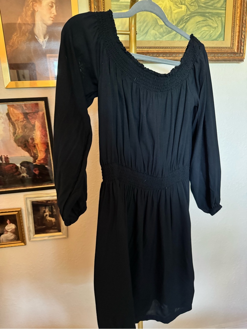 Roxy Black Long-Sleeve Smocked Waist Women's Dress XL
